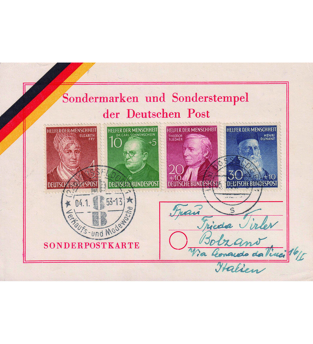 BRD Wohlfahrt 1952 Nr. 156-159 auf Postkarte