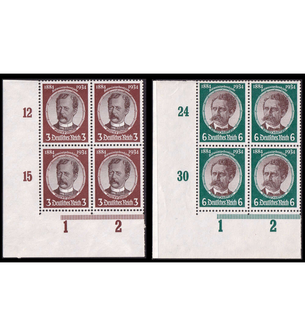 Dt. Reich Kolonialforscher Nr. 540 und 541 postfrisch im Eckrandviererblock links unten