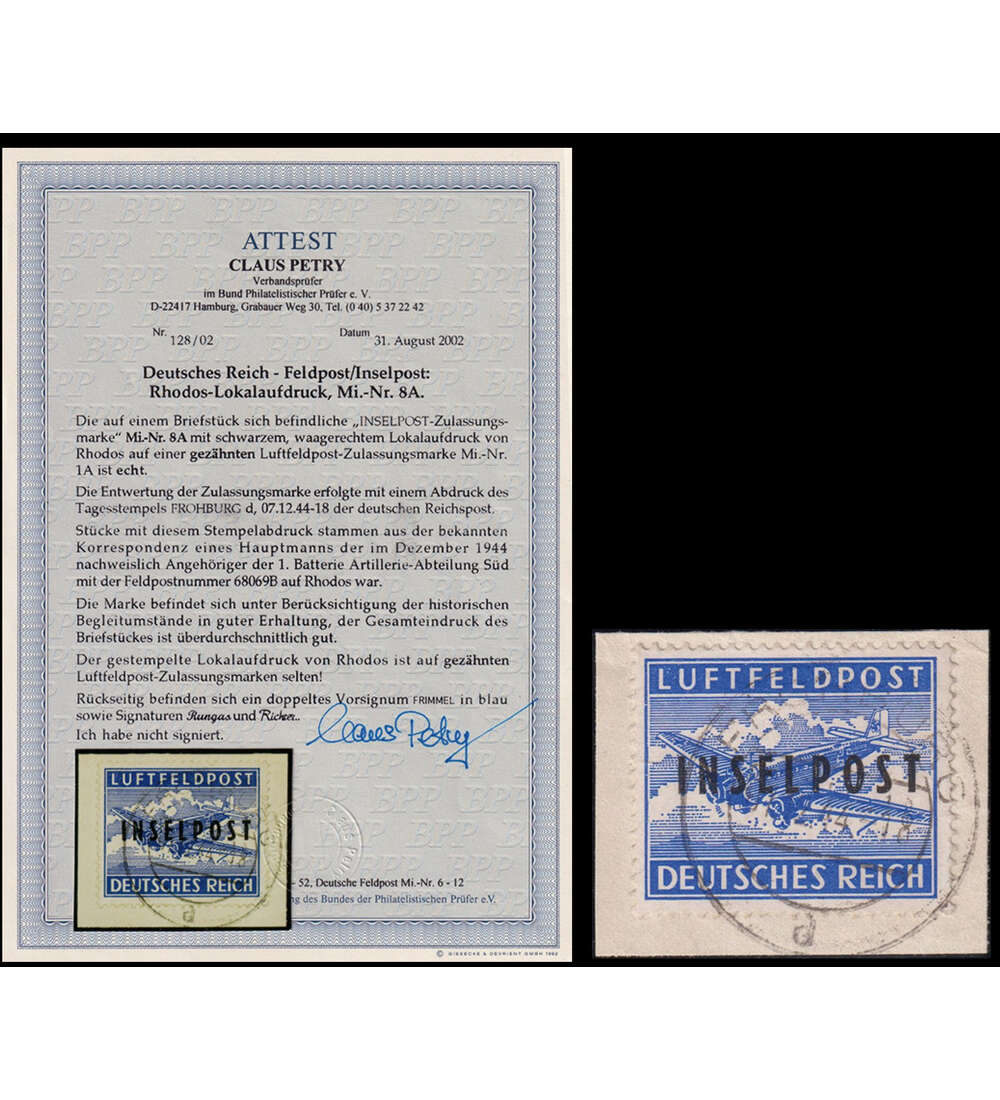 Deutsches Reich Feldpost Nr. 8 A gestempelt Briefstck mit Farbfotoattest Petry
