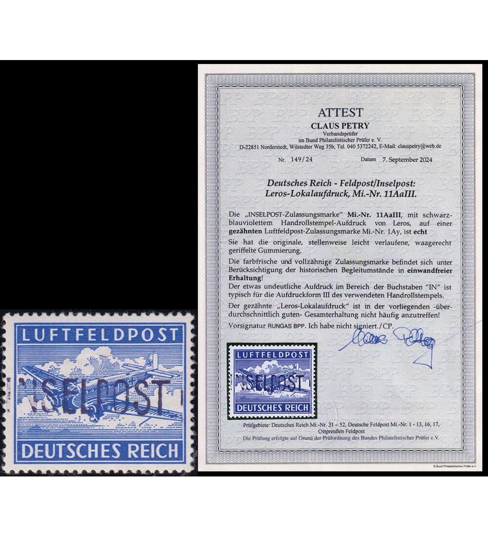 Deutsches Reich Feldpost Nr. 11 A a postfrisch mit Farbfotoattest Petry