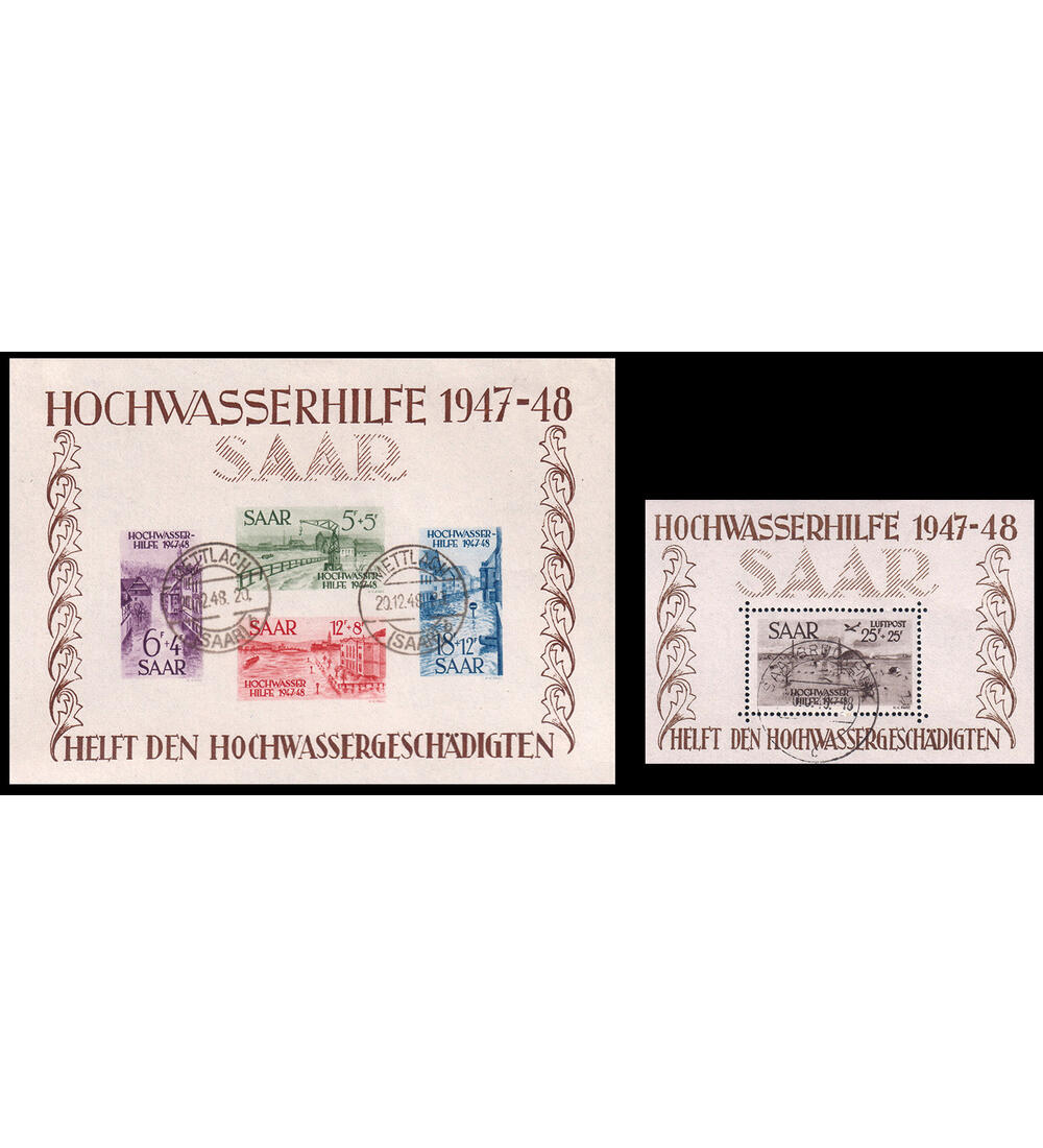 Saar Hochwasser-Blockpaar Block 1+2 gestempelt geprft und signiert