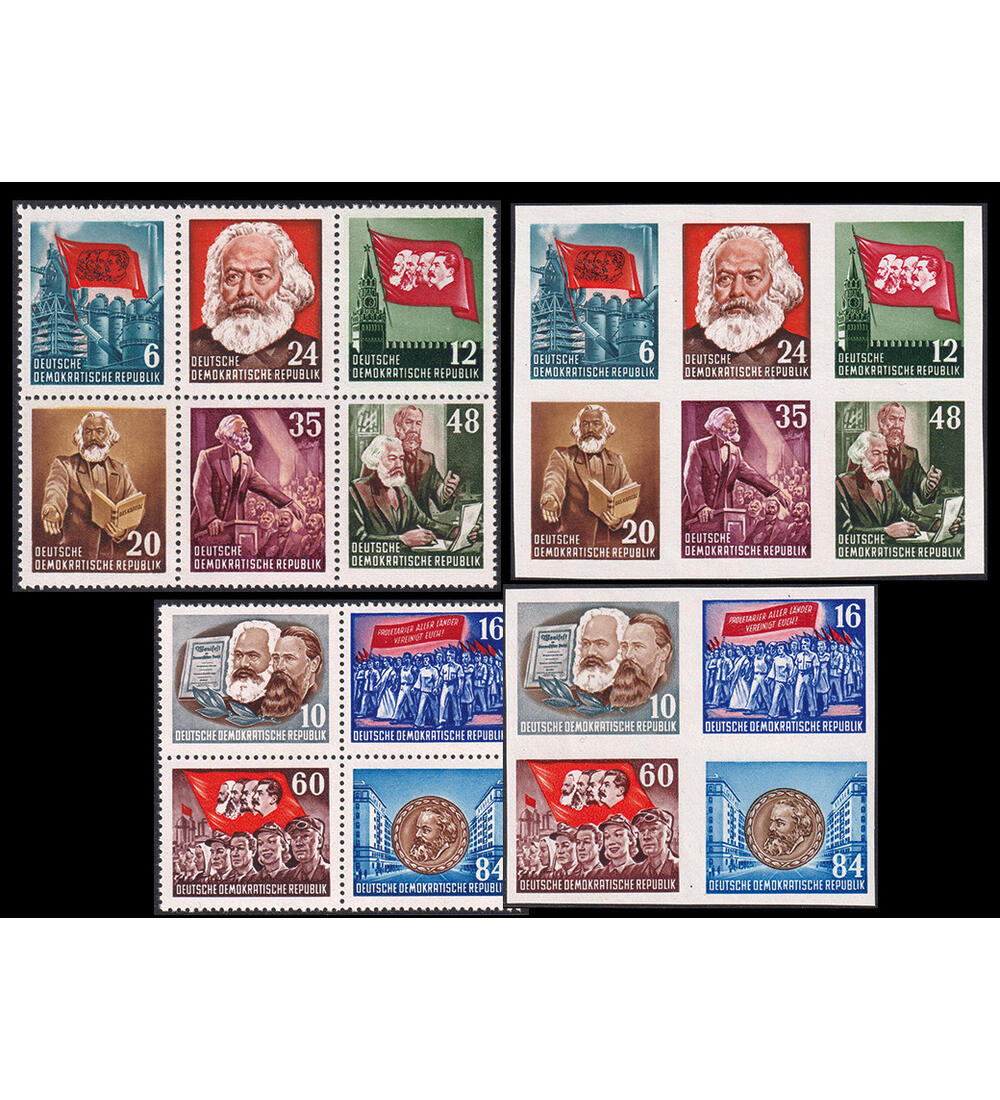 DDR Karl Marx 53 postfrisch Herzst�cke der Blockausgaben gez�hnt und ungez�hnt