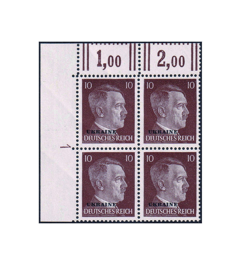Deutsche Besetzung Ukraine Nr. 19 postfrischer Eckrand- Viererblock mit Formnummer 1
