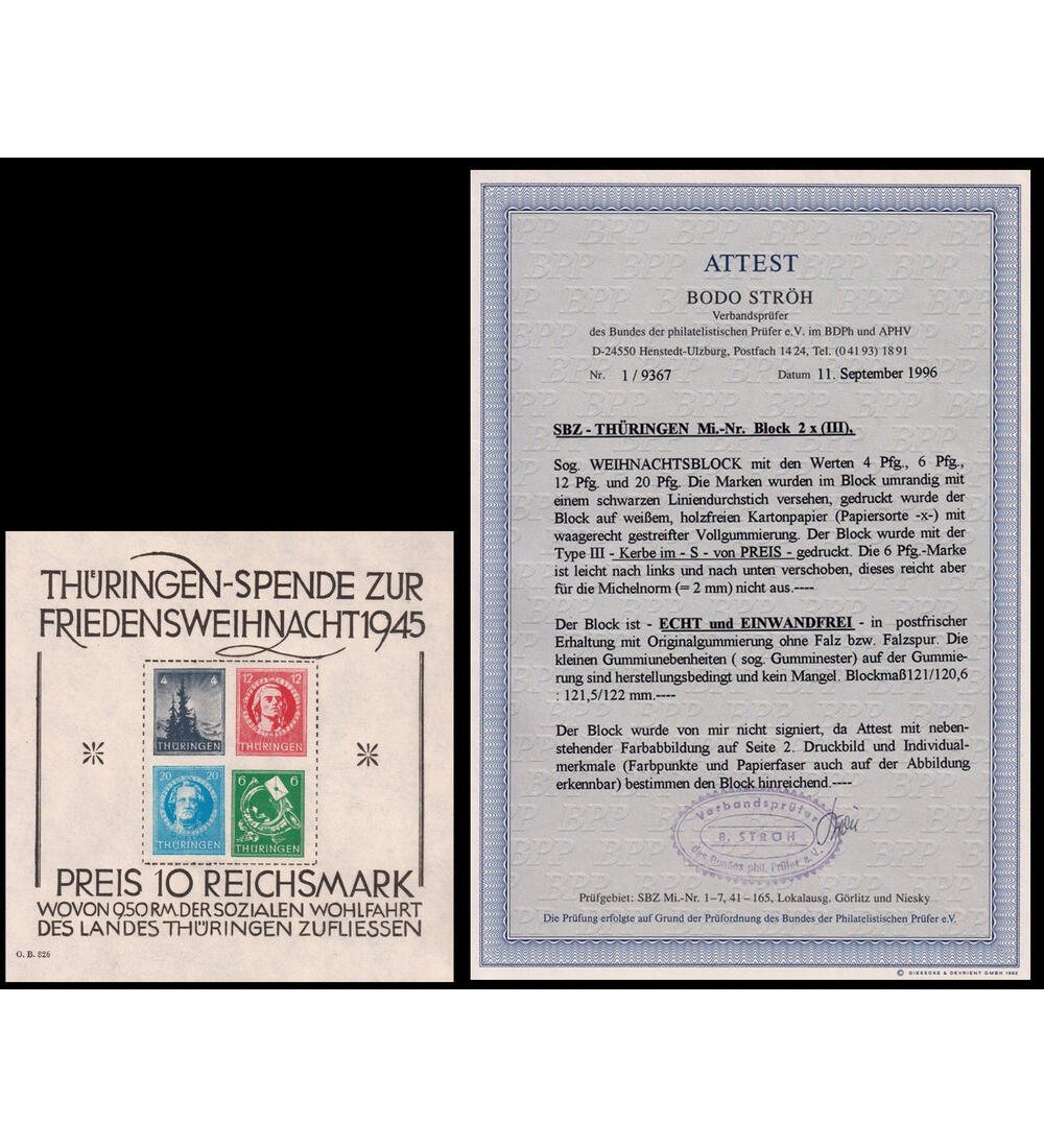 SBZ - Block 2 postfrisch mit Farbfotoattest gro�er Weihnachtsblock