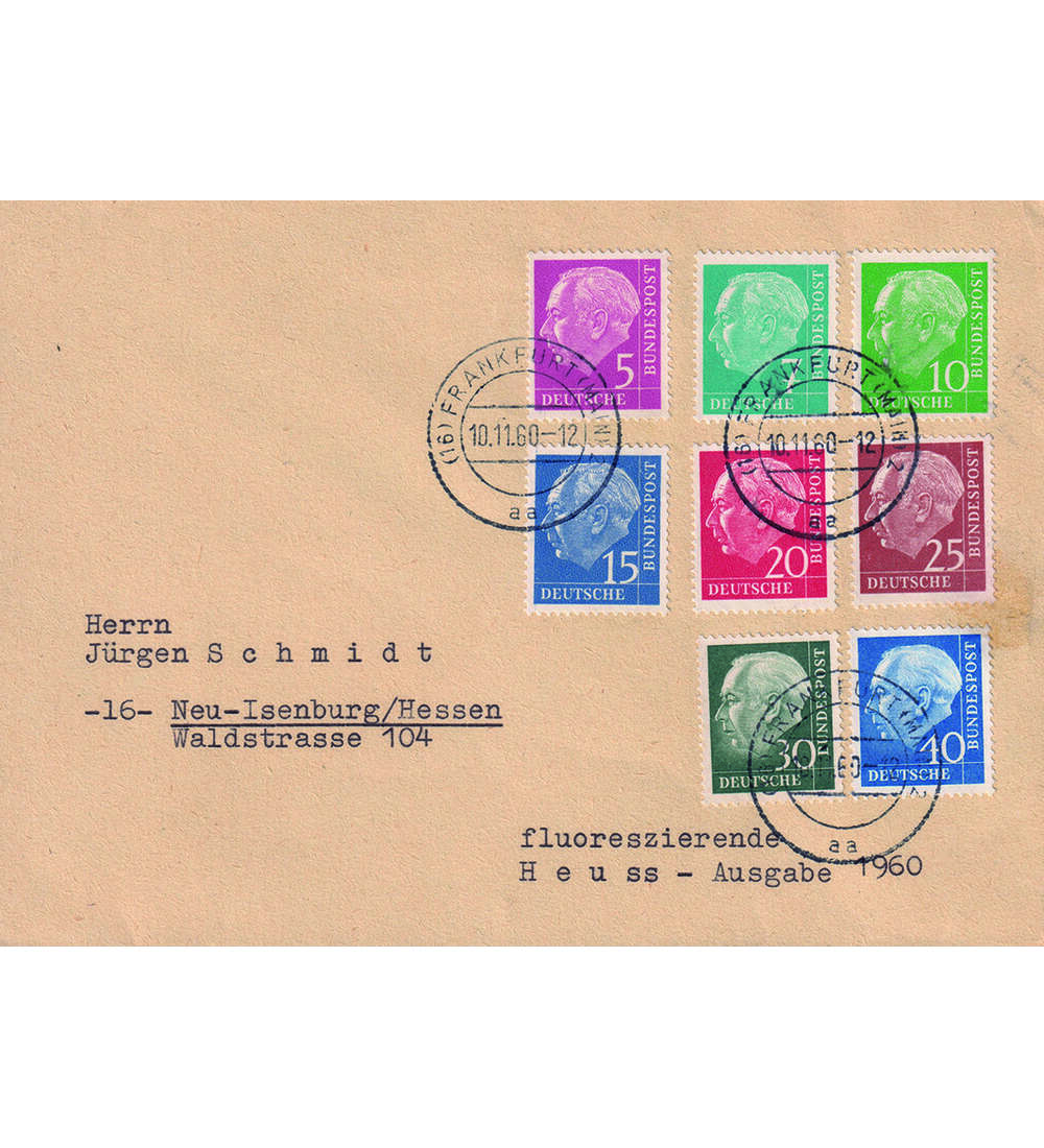 BRD Heuss Lumogen Nr. 179 - 260 y auf Sammlerbrief m. sauberer Abstempelung