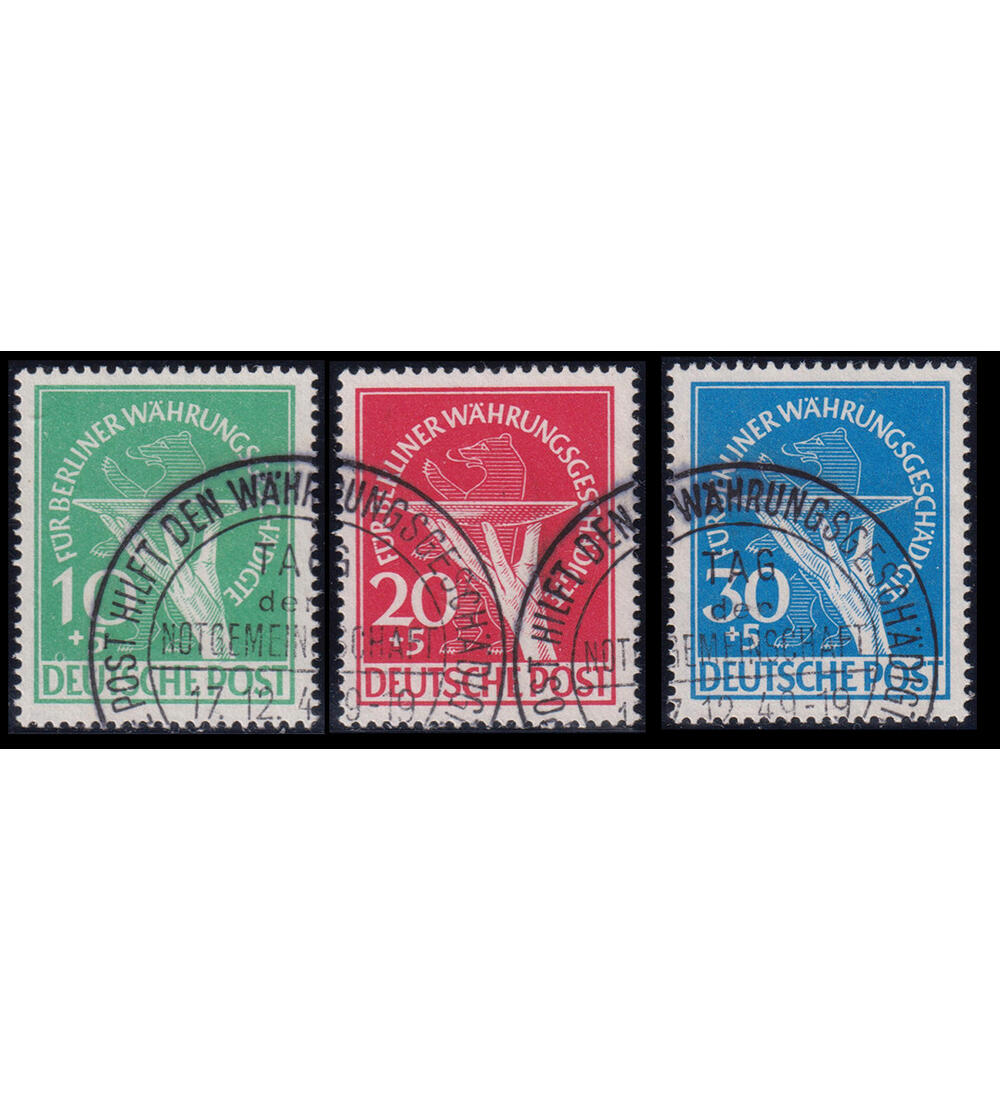 Berlin W�hrungsgesch�digte Nr. 68-70 mit Ersttagsstempel jeder Wert gepr�ft u. signiert