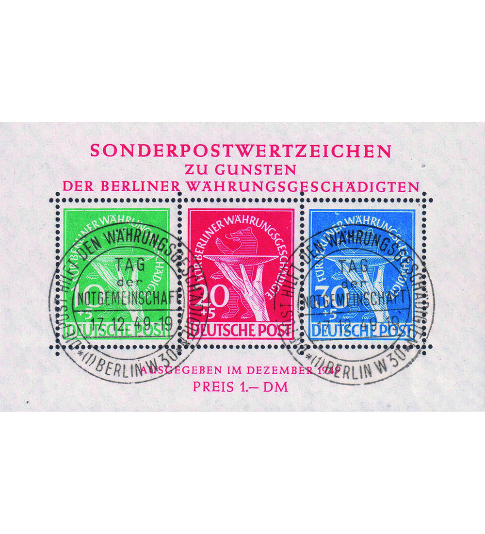 Berlin Block 1 gestempelt mit Ersttags-Sonderstempeln und voller Gummierung