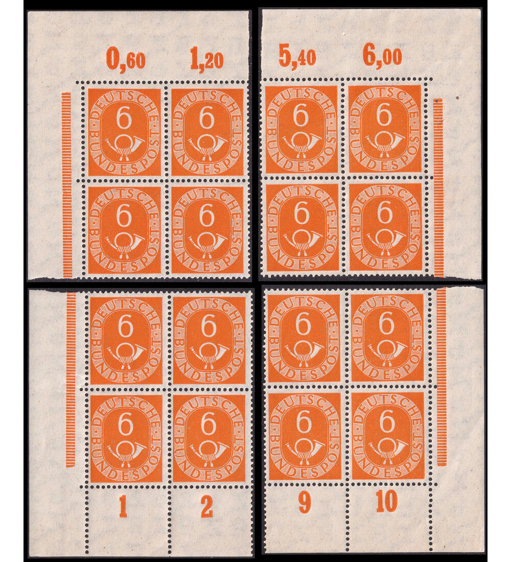 BRD Posthorn Z-Wasserzeichen Nr 126 postfrisch Viererbl�cke aus allen 4 Bogenecken