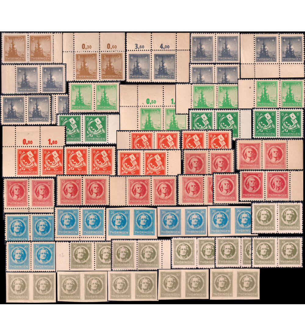 SBZ - Abarten - Kollektion ex Nr. 92-99 Thringen 1945 46 verschiedene Plattenfehler