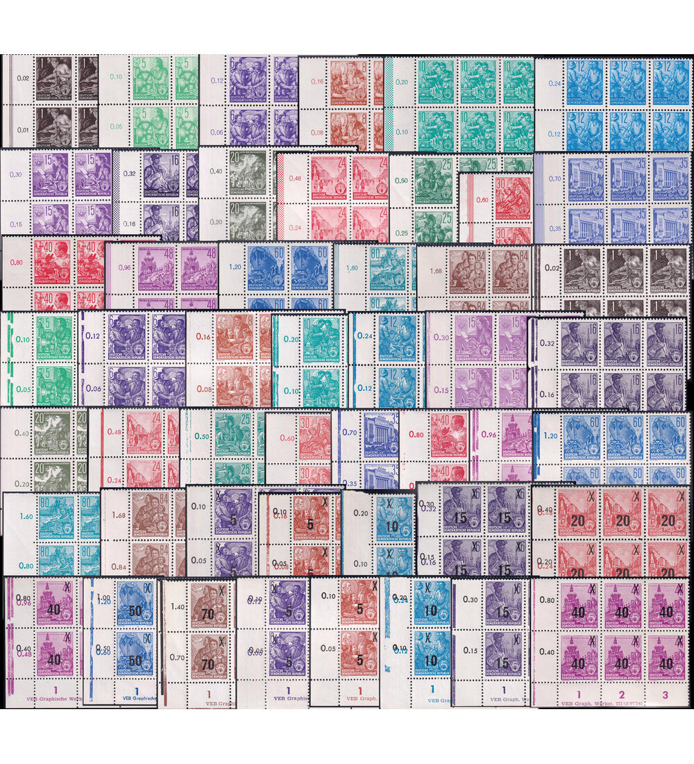 DDR F�nfjahrplan Druckvermerke Nr. 362-379, 405-422, 435-442 postfrische Sechserbl�cke