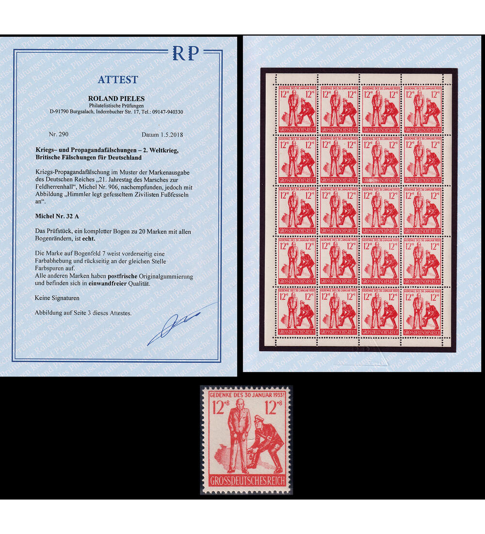 Dt. Reich Propagandaflschung von 1945 postfrisch Nr. 906 mit gendertem Motiv