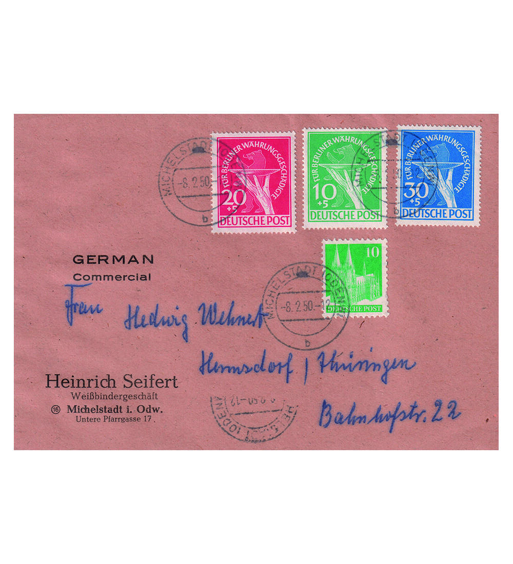 Berlin W�hrungsgesch�digte Nr. 68-70 auf Sammler-Brief Zusatzfrankatur Bauten 1945