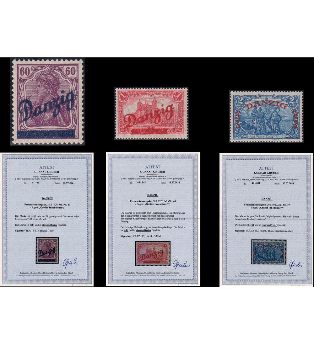 Danzig Gro�er Innendienst Nr. 47-49 postfrisch mit Farbfotoattesten Gruber