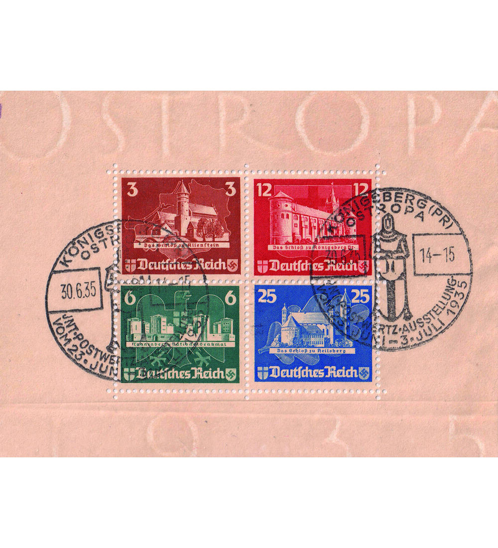 Deutsches Reich OSTROPA 1935 groer Ausschnitt des Block 3 typischer Ostropa-Stempel