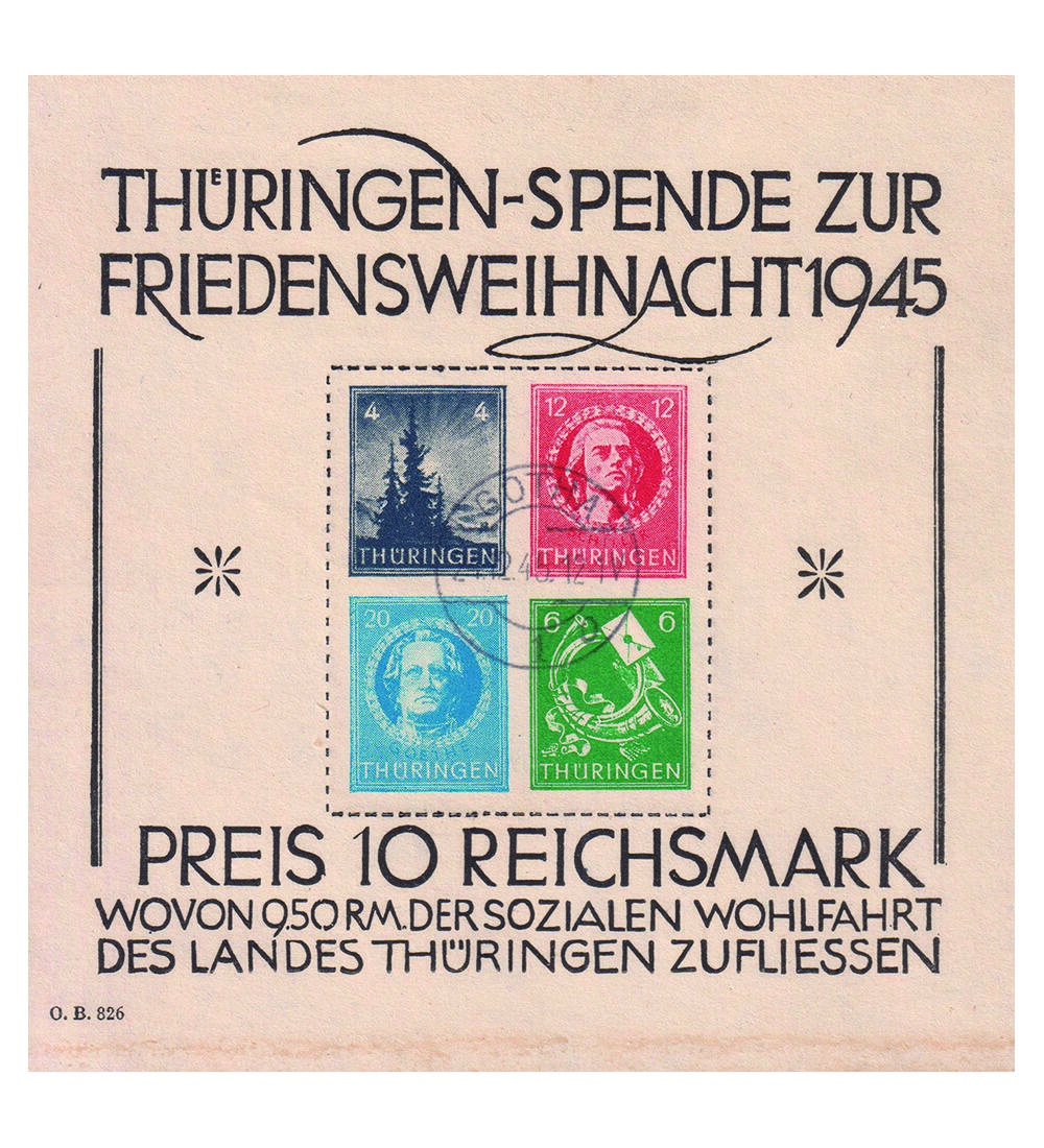 SBZ Block 2 gestempelt am Unterrand etwas gebrunt groer Weihnachtsblock 1945