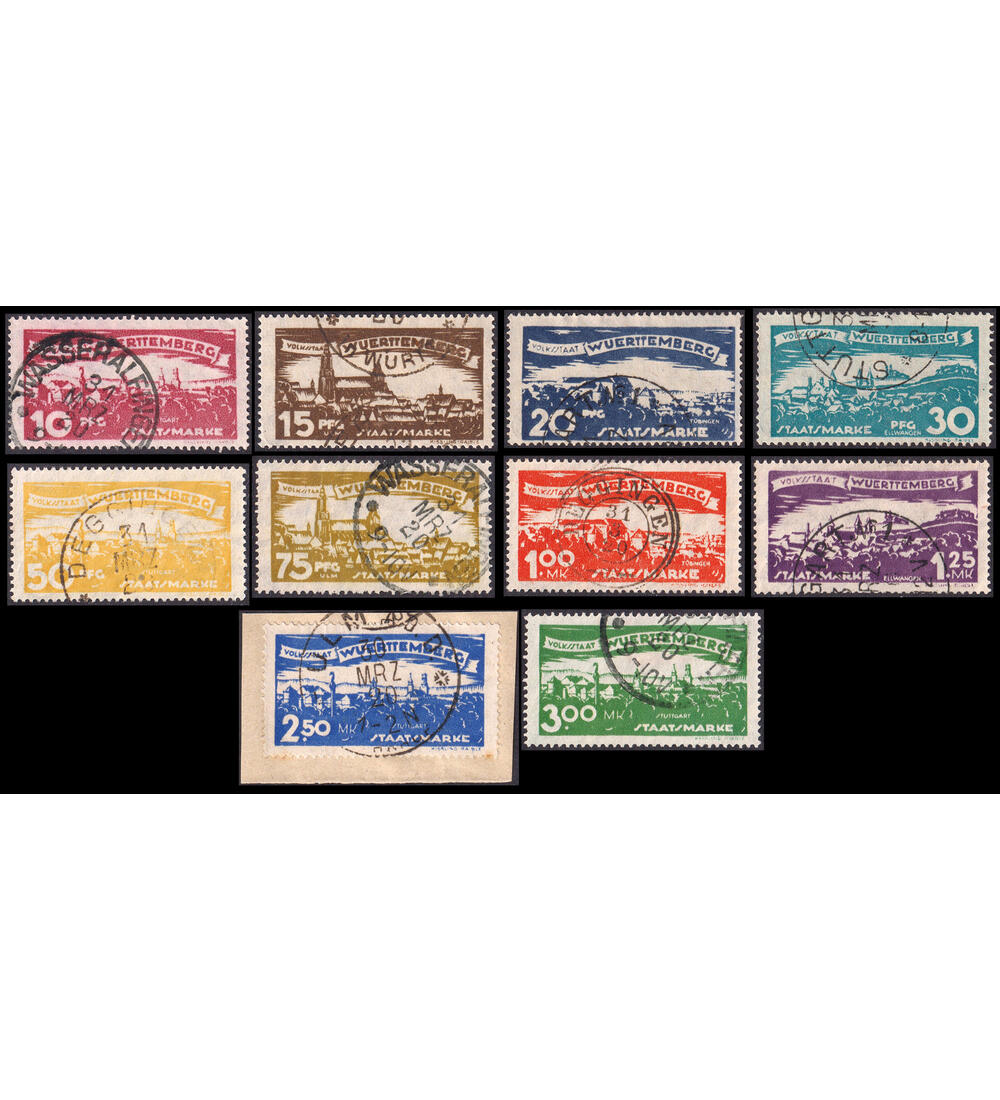 Wrttemberg Stdteansichten Nr. 272-281 gestempelt, jeder Wert geprft und signiert