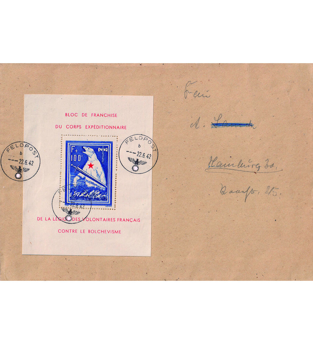 Dt. Besetzung Eisbr-Block Block I mit typische Feldpost- Abstempelung