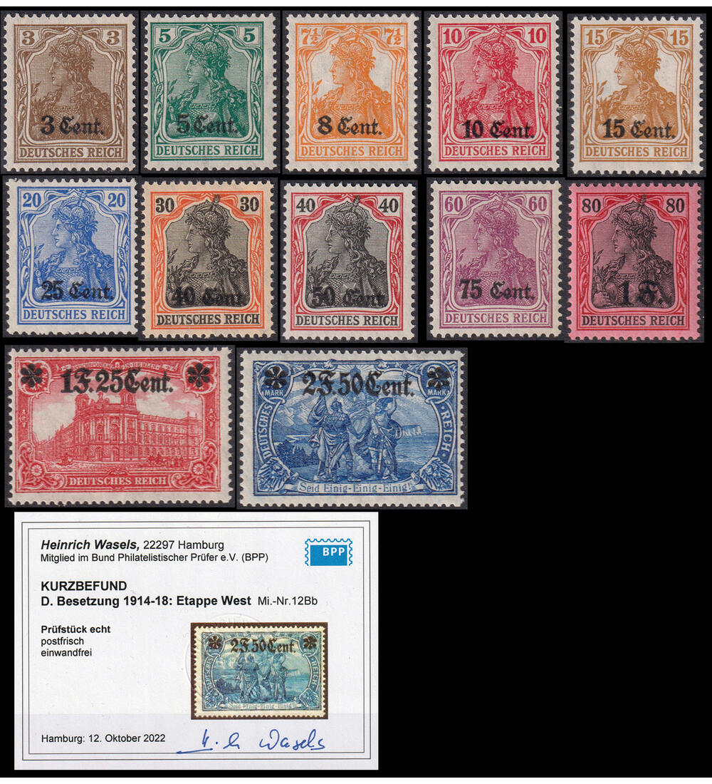 Deutsche Besetzung Etappe West Nr. 1-12 postfrisch der Hchstwert mit Farbfotobefund