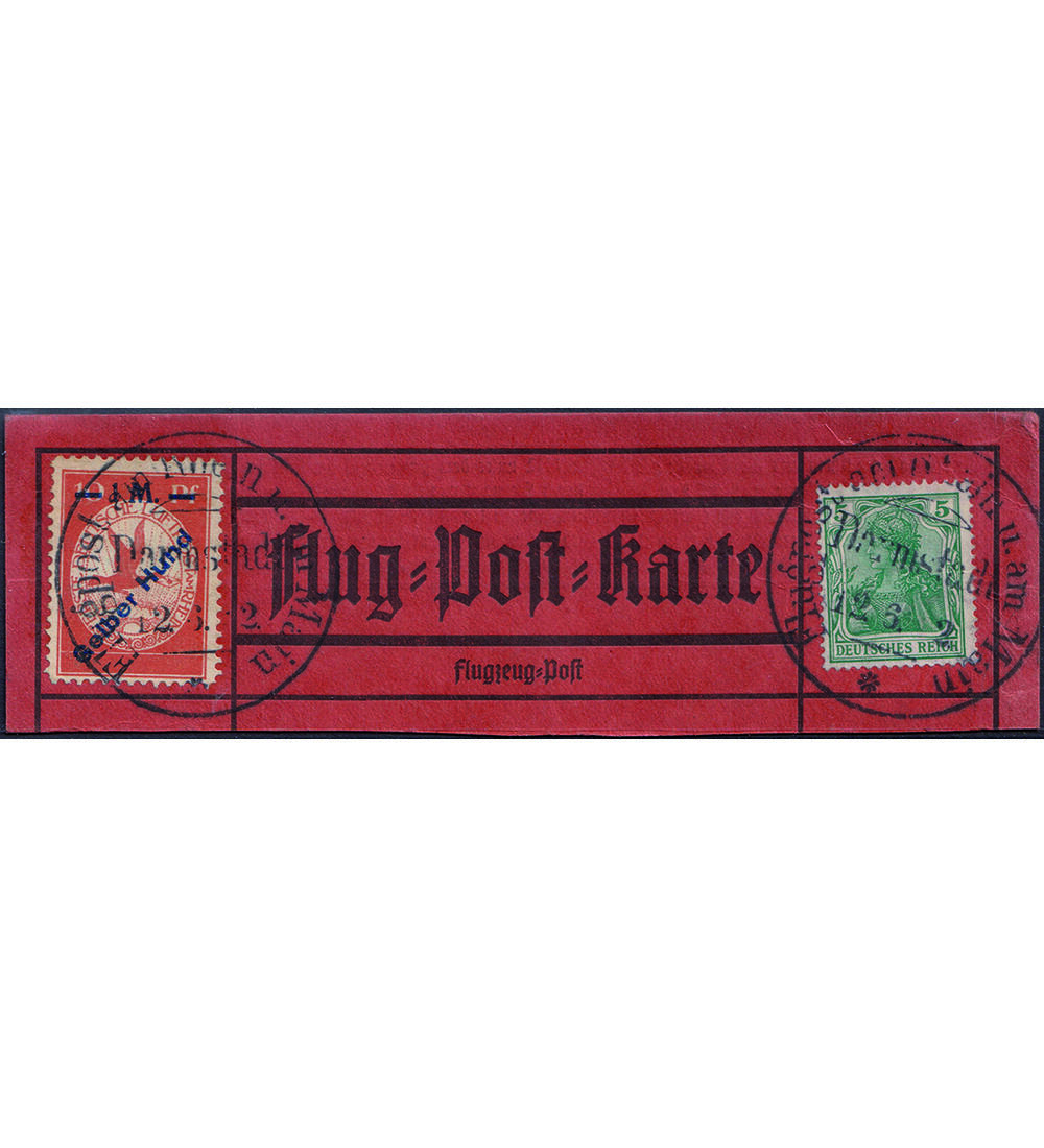 Deutsches Reich Gelber Hund Nr. IV Postkarten-Oberteil mit Zusatzfrankatur von 1912