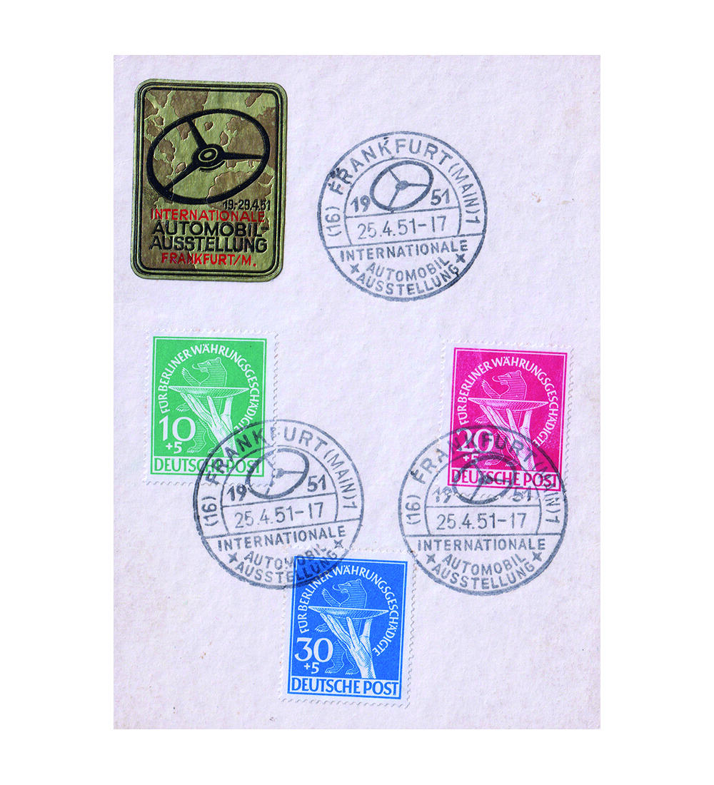 Berlin IAA-Karte Nr. 68-70 Nr. 68-70 auf Sonderkarte IAA Frankfurt 1951 Sonderstempel