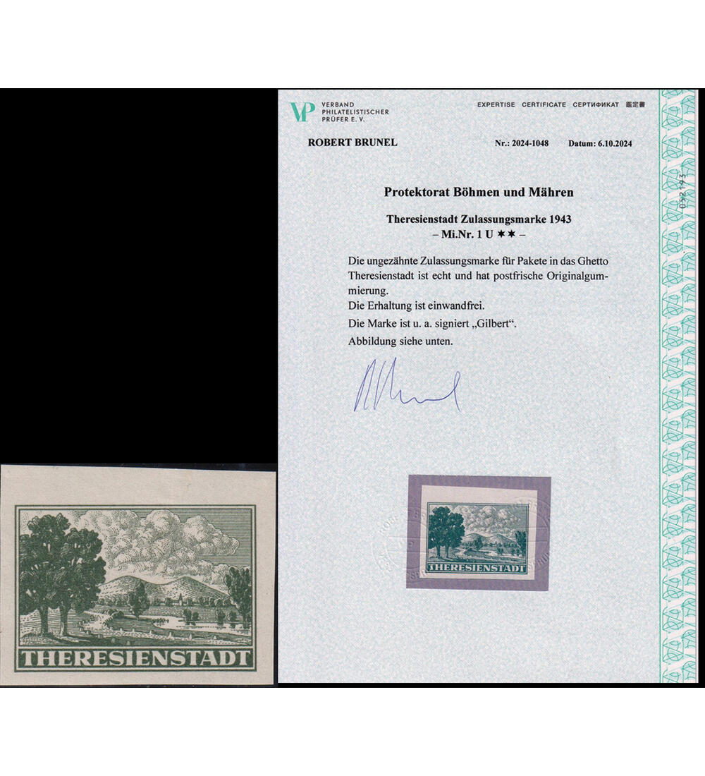 Bhmen u Mhren Theresienstadt Nr. Z 1 U postfrisch mit Farbfotoattest