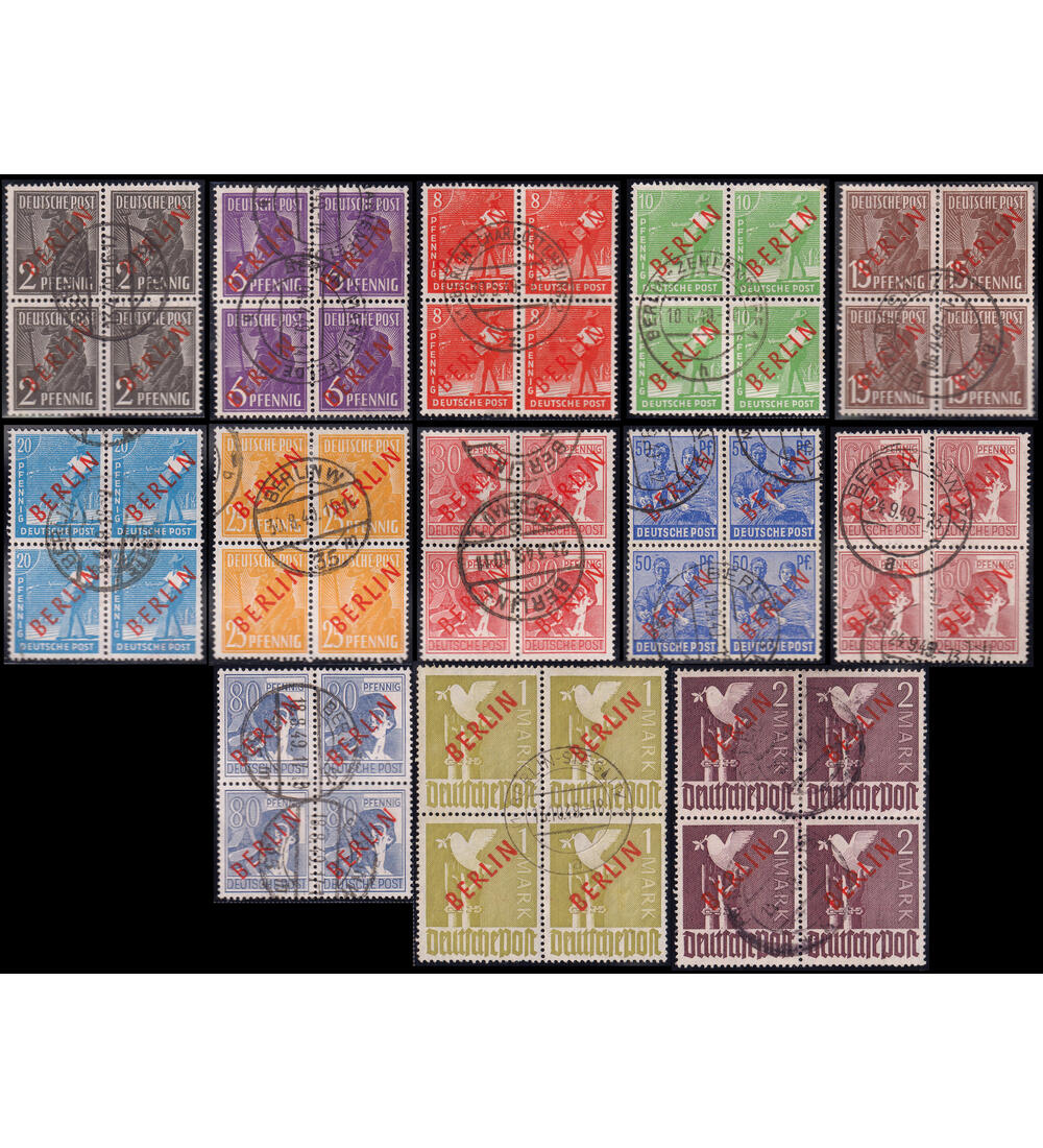 Berlin Rotaufdruck Nr. 21-34 gestempelte Viererbl�cke Hochwerte gepr�ft