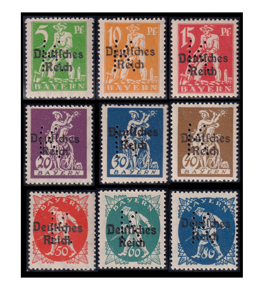 Bayern - Portofreiheitsmarken Nr. 7-15 postfrisch Abschiedsserie mit K-Lochung