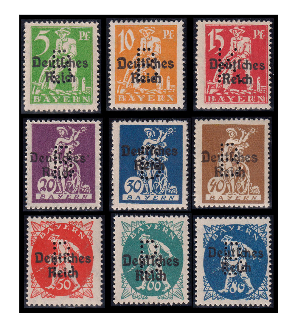 Bayern - Portofreiheitsmarken Nr. 16-24 postfrisch Abschiedsserie mit B-Lochung