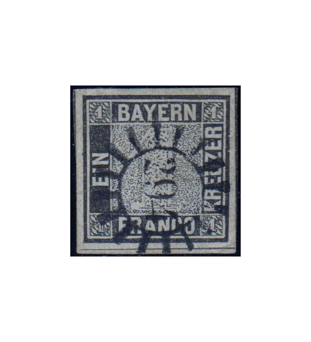 Der Bayern Einser Nr. 1 mit Mhlradstempel 294 geprft und signiert