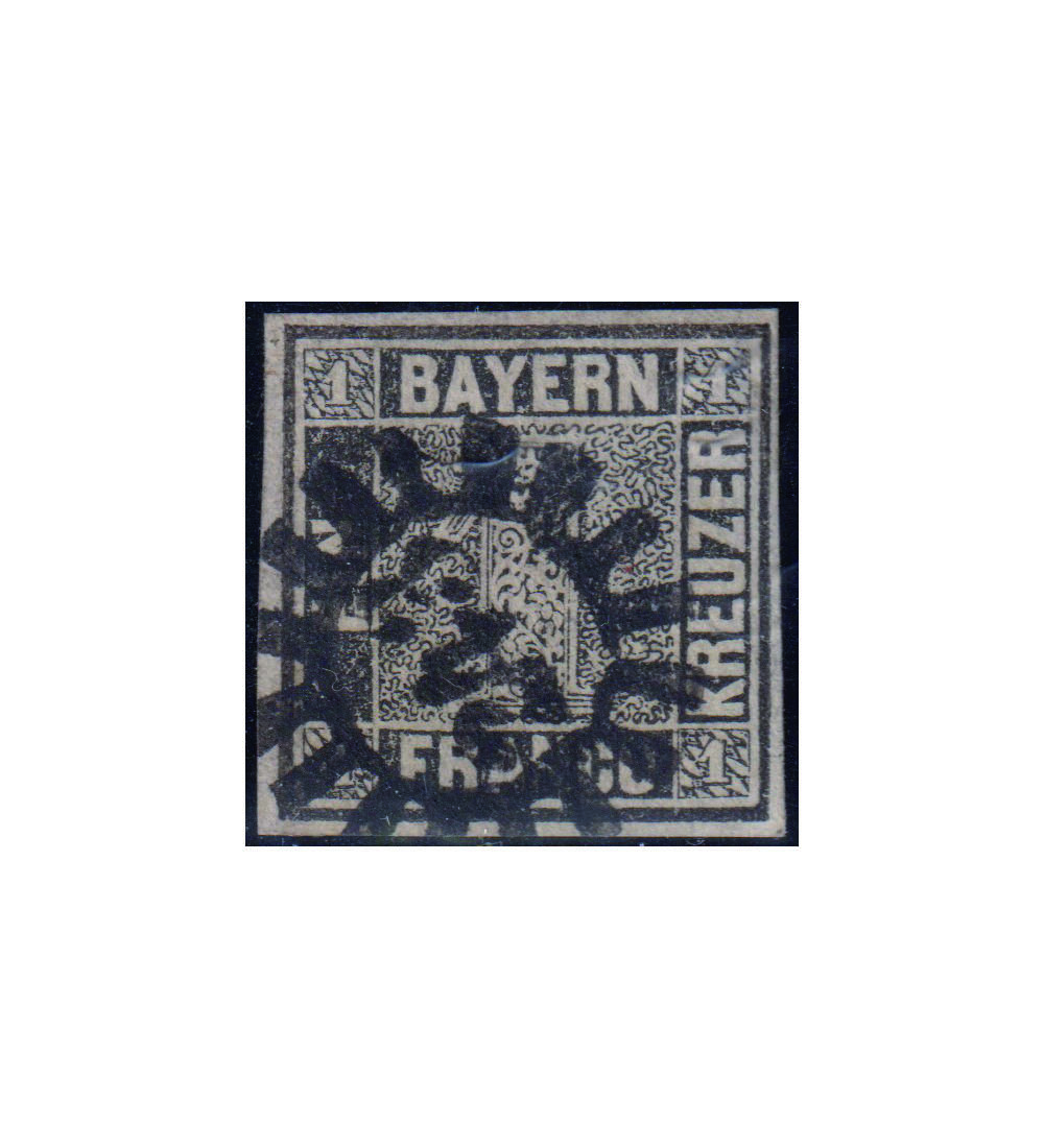 Der Bayern Einser Nr. 1 mit Mhlradstempel 243 geprft und signiert