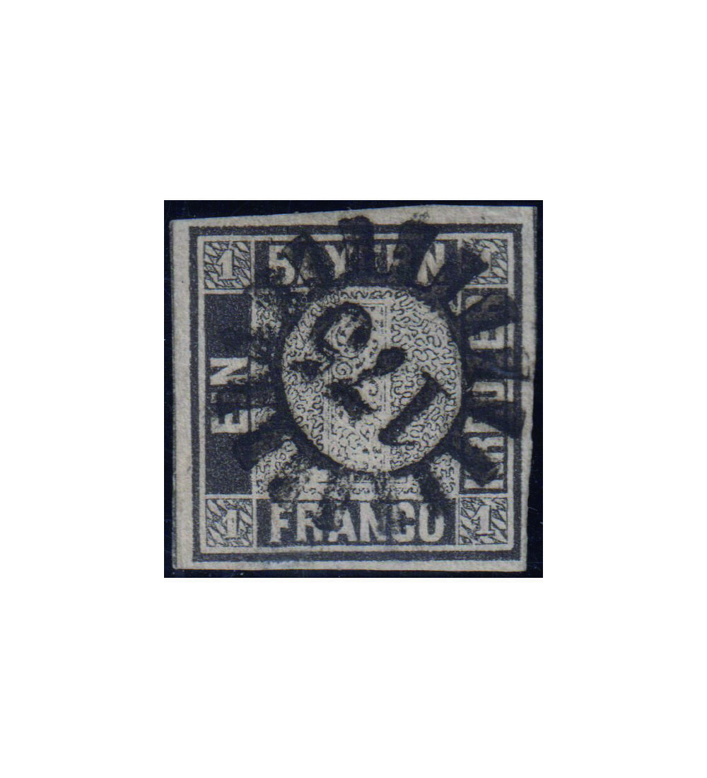 Der Bayern Einser Nr. 1 mit Mhlradstempel 175 geprft und signiert