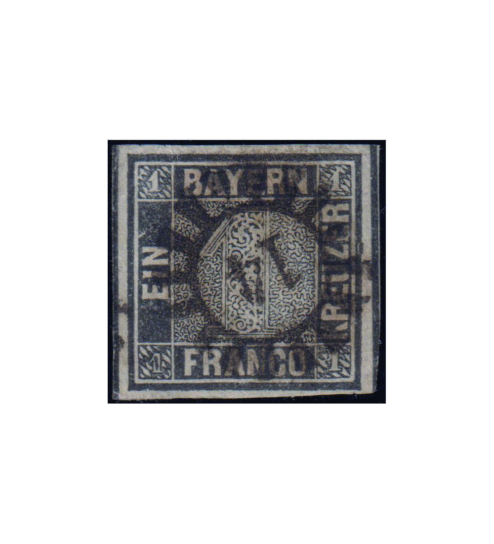 Der Bayern Einser Nr. 1 mit Mhlradstempel 14 geprft und signiert
