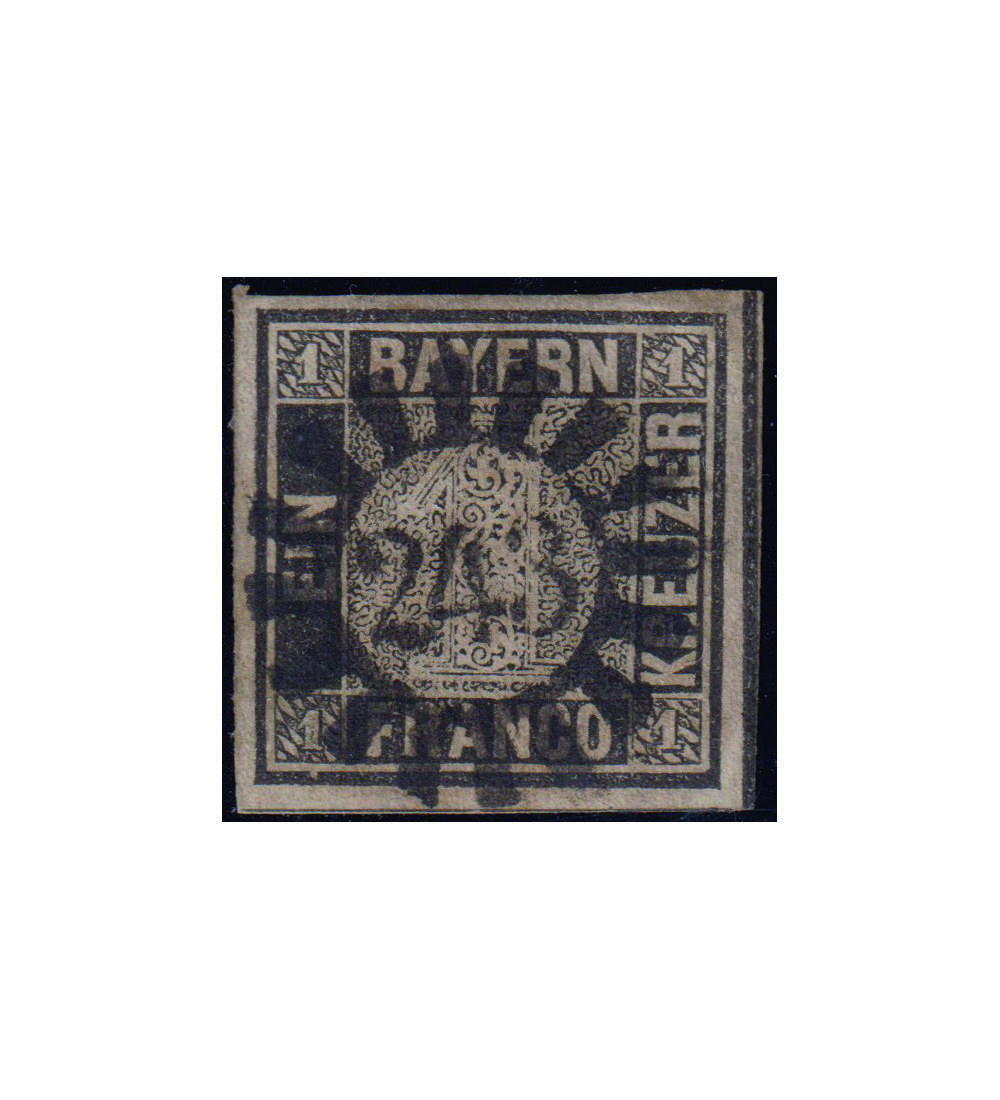 Der Bayern Einser Nr. 1 mit Mhlradstempel 243 geprft und signiert