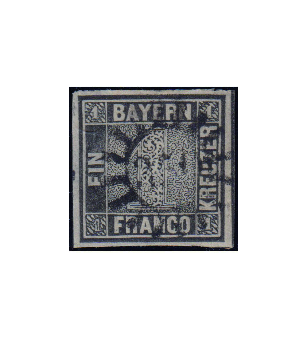 Der Bayern Einser Nr. 1 mit Mhlradstempel 351 geprft und signiert