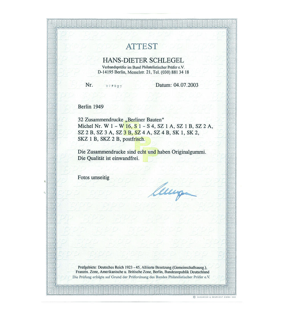 Berlin Zusammendrucke 32 Zd�s postfrisch mit Farb- fotoattest Bauten 1949/1952