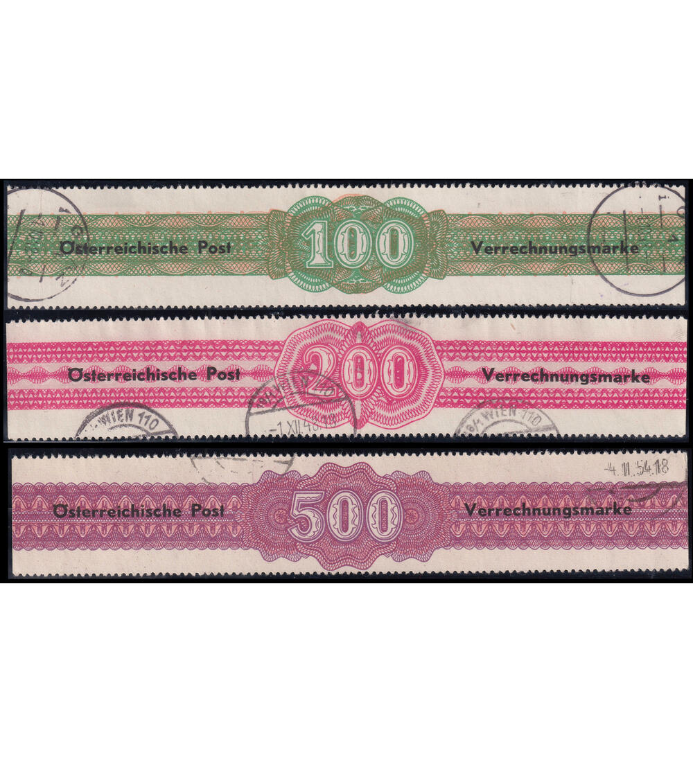 �sterreich Verrechnungsmarken Nr. V 1-3 echt und zeitgerecht gestempelt