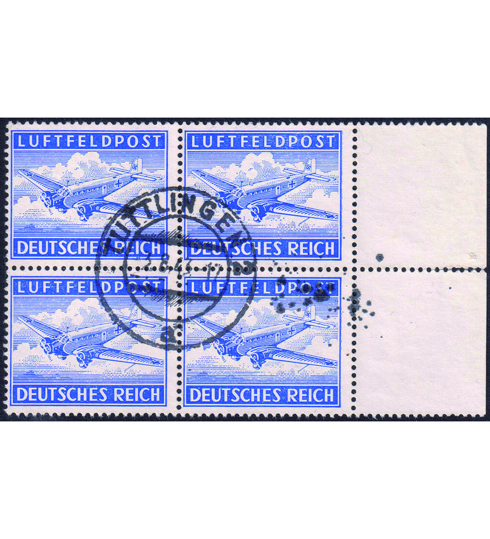 Deutsches Reich Feldpost Ju 52 im zentrisch gestempelten Viererblock