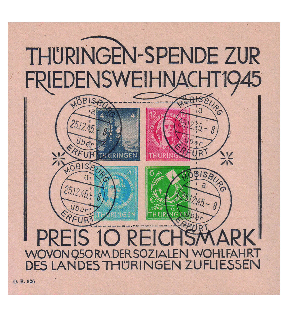 SBZ Block 2 gestempelt mit 4 sauberen Stempeln, gepr�ft gro�er Weihnachtsblock