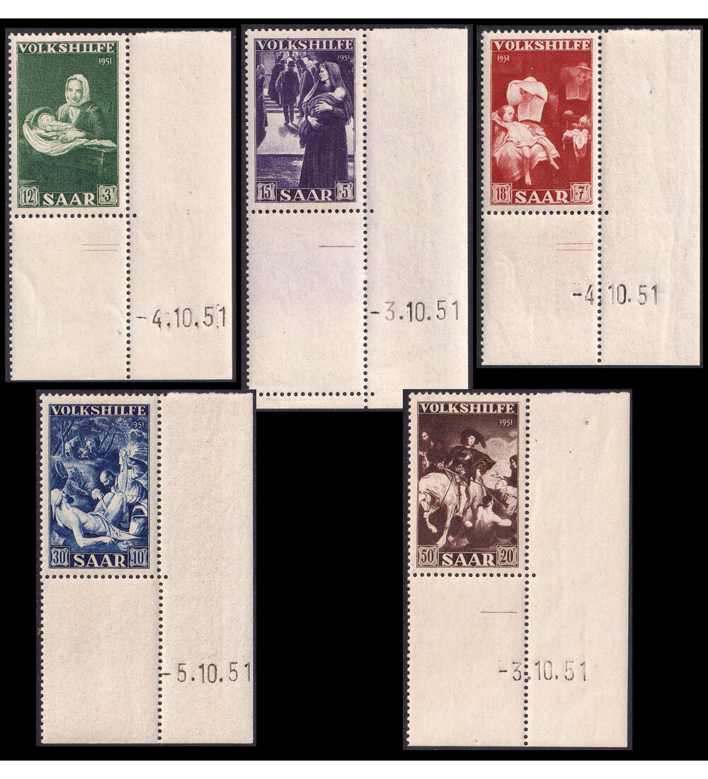 Saar Druckdatum Nr. 309-313 postfrisch Ecke unten rechts Volkshilfe Gem�lde III