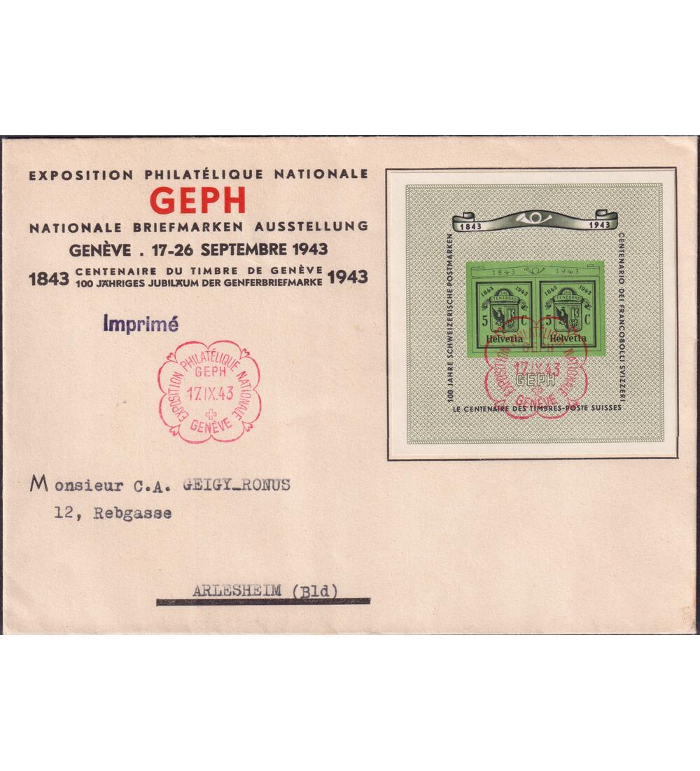 Schweiz Ersttagsbrief Block 10 mit Sonderstempel Genfer Briefmarkenausstellung