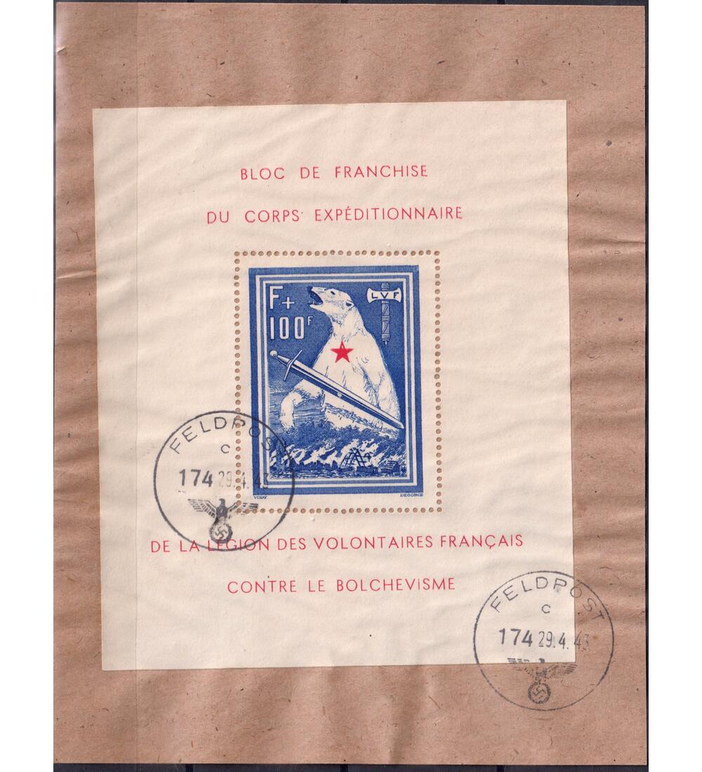 Deutsche Besetzung Frankreich Block I gestempelter Briefausschnitt mit Feldpoststempel