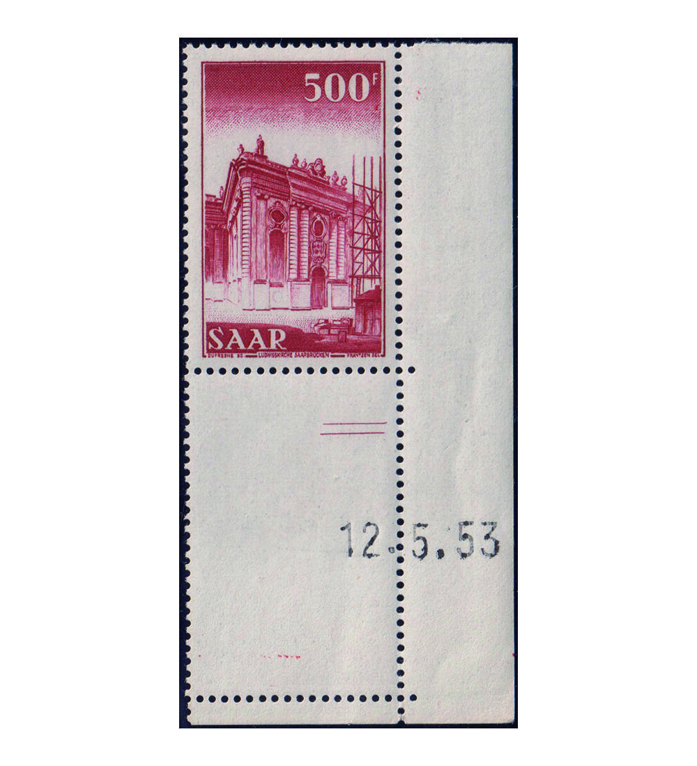 Saar - Druckdatum postfrisch Nr. 337 Br rechte untere Bogenecke