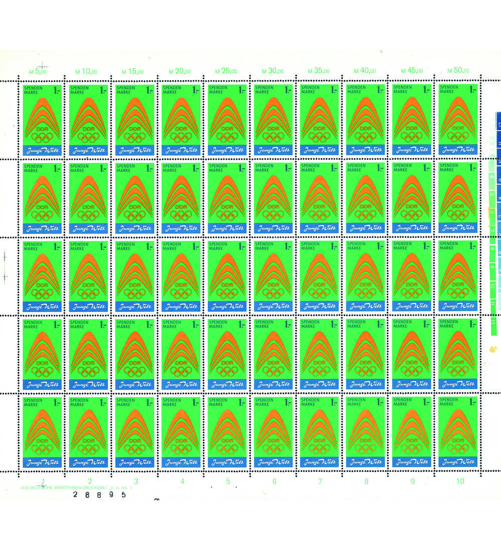 DDR Spendenmarke 1971 Nr. I postfrischer Bogen Junge Welt