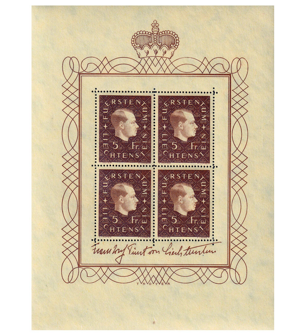 Liechtenstein - Kleinbogen Nr. 185 postfrisch F�rst Franz Josef II 1939