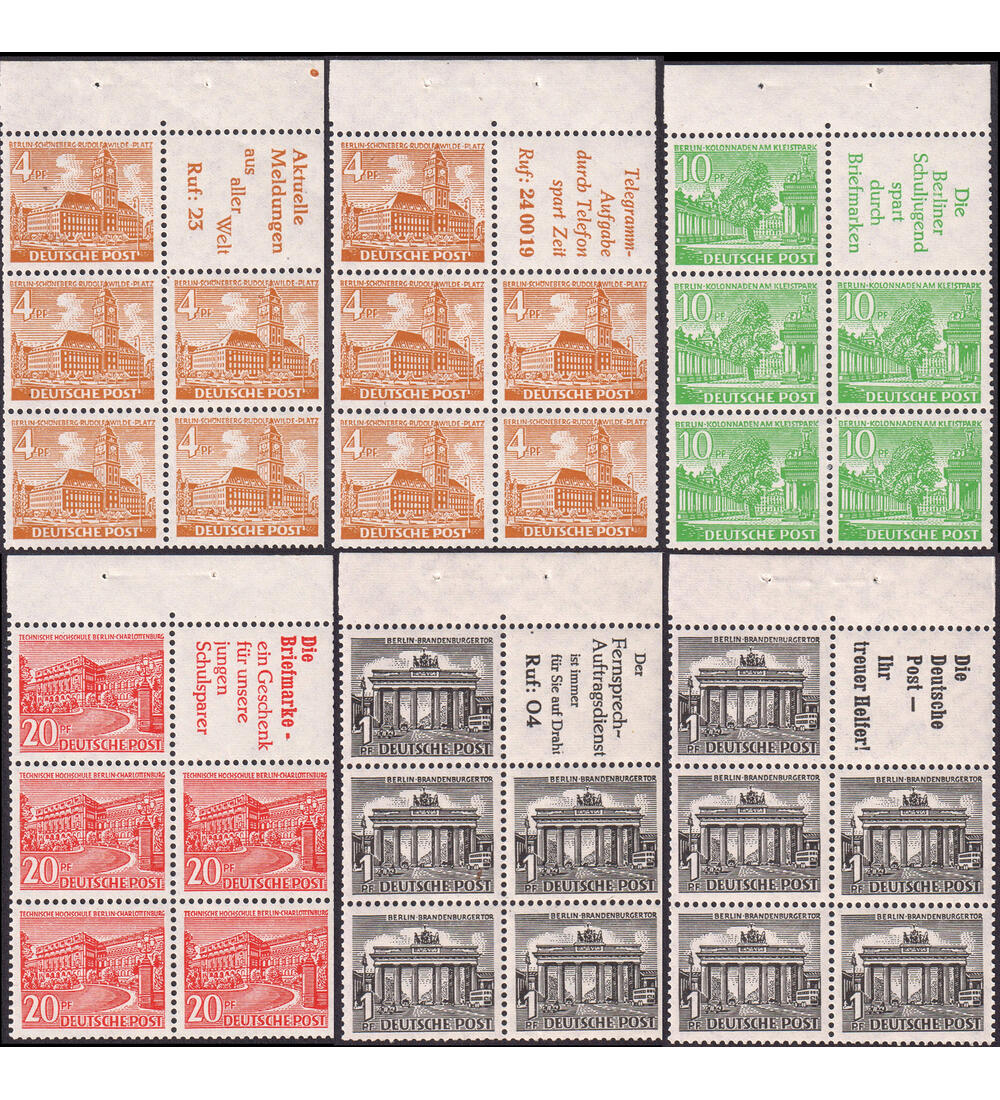 Berlin Heftchenbl�tter Bauten H-Blatt Nr. 5-10 postfrisch Bauten 1952 aus MH 2