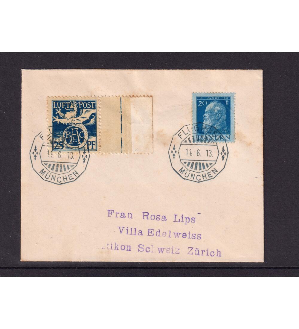 Bayern - Flugpost Nr. F I auf kleinem Schmuck- biref geflgelter Lwe