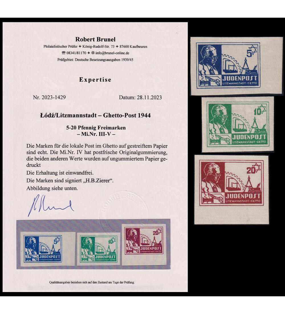 Deutsches Reich Ghetto-Post Nr. III-V Lodz/Litzmannstadt postfrisch/ungestempelt
