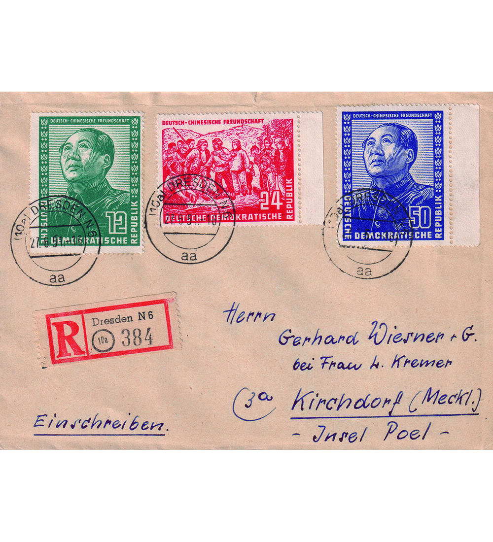 DDR - Ersttagsbrief Nr. 286-288 auf echt gelaufenem Einschreibebrief