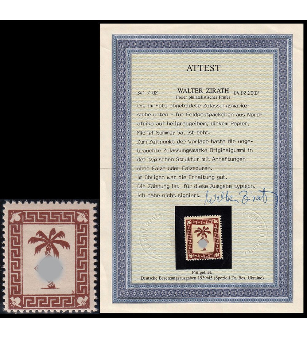 Deutsches Reich Tunis-Marke Nr. 5 a ungestempelt mit Farbfotoattest