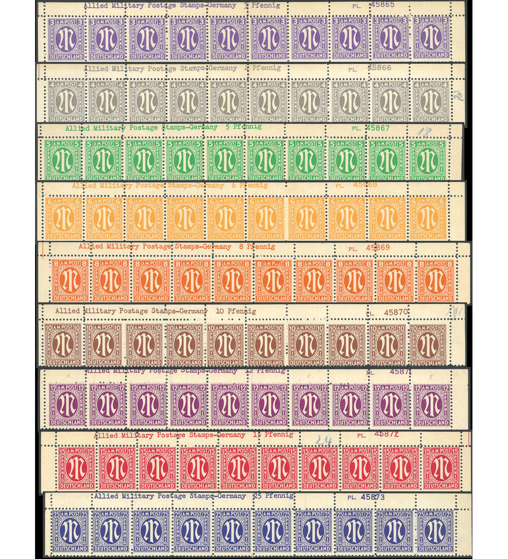 AM Post Randleisten Nr. 1-9 postfrische Randstreifen vom Ober- und Unterrand